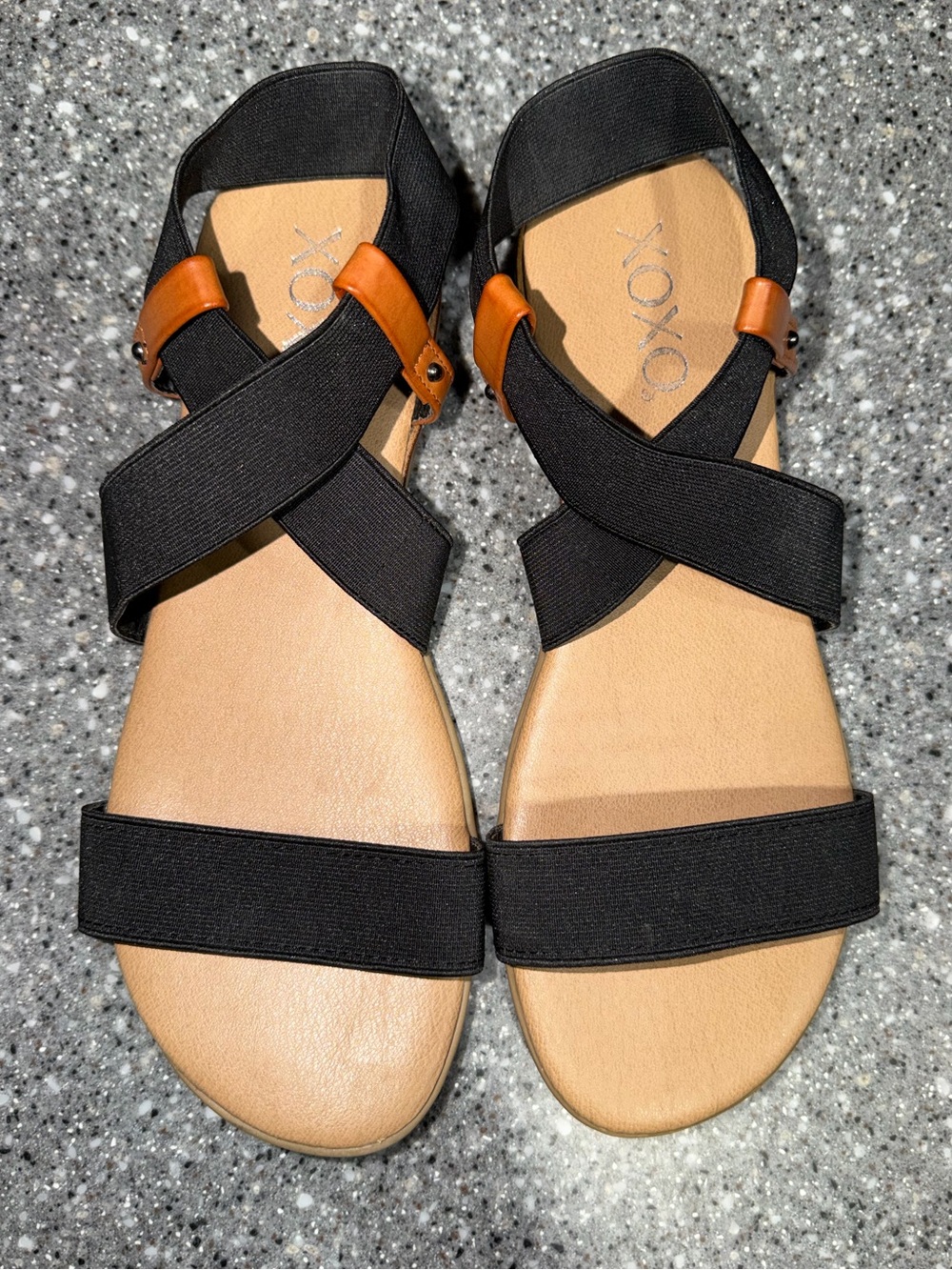 XOXO Women’s Black Elastic Strappy Sandals size 10